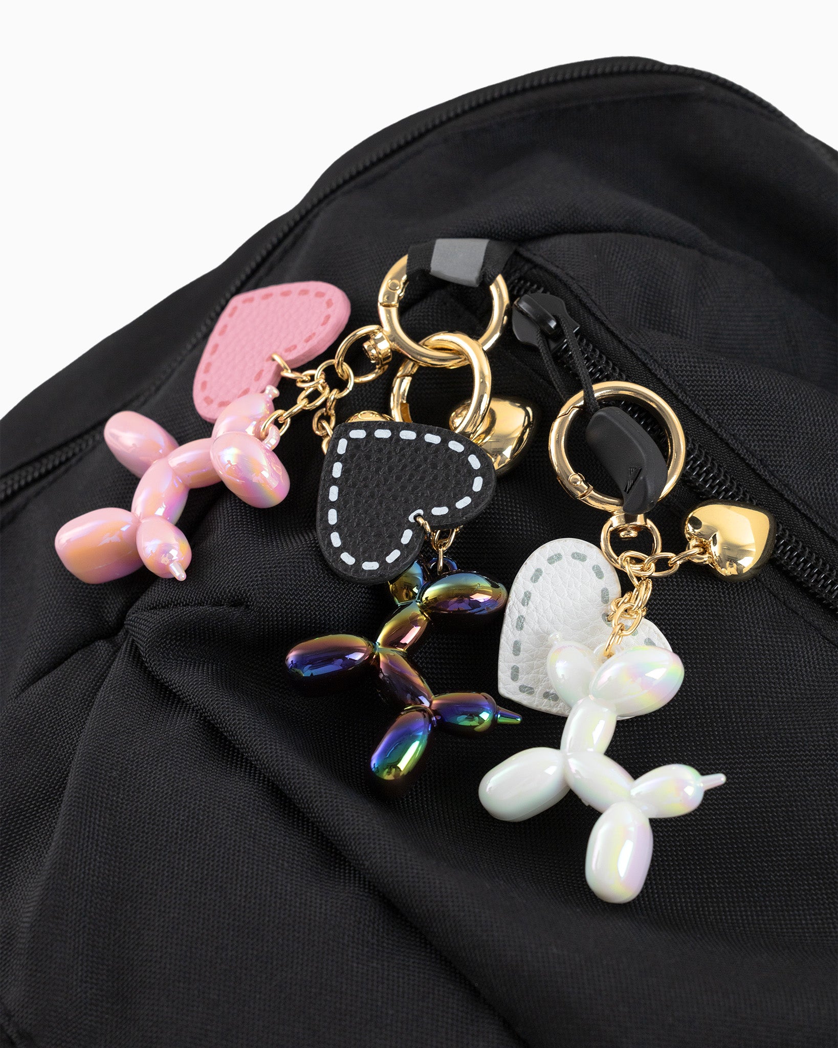 Chrome Color Balloon Dog with Heart Bag Charm